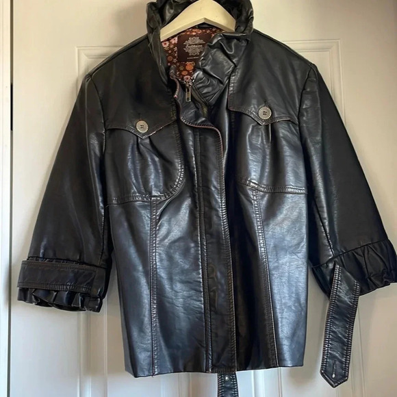 Solitaire by Ravi Khosla Brown Faux Leather Moto Jacket Size Medium - Picture 3 of 7